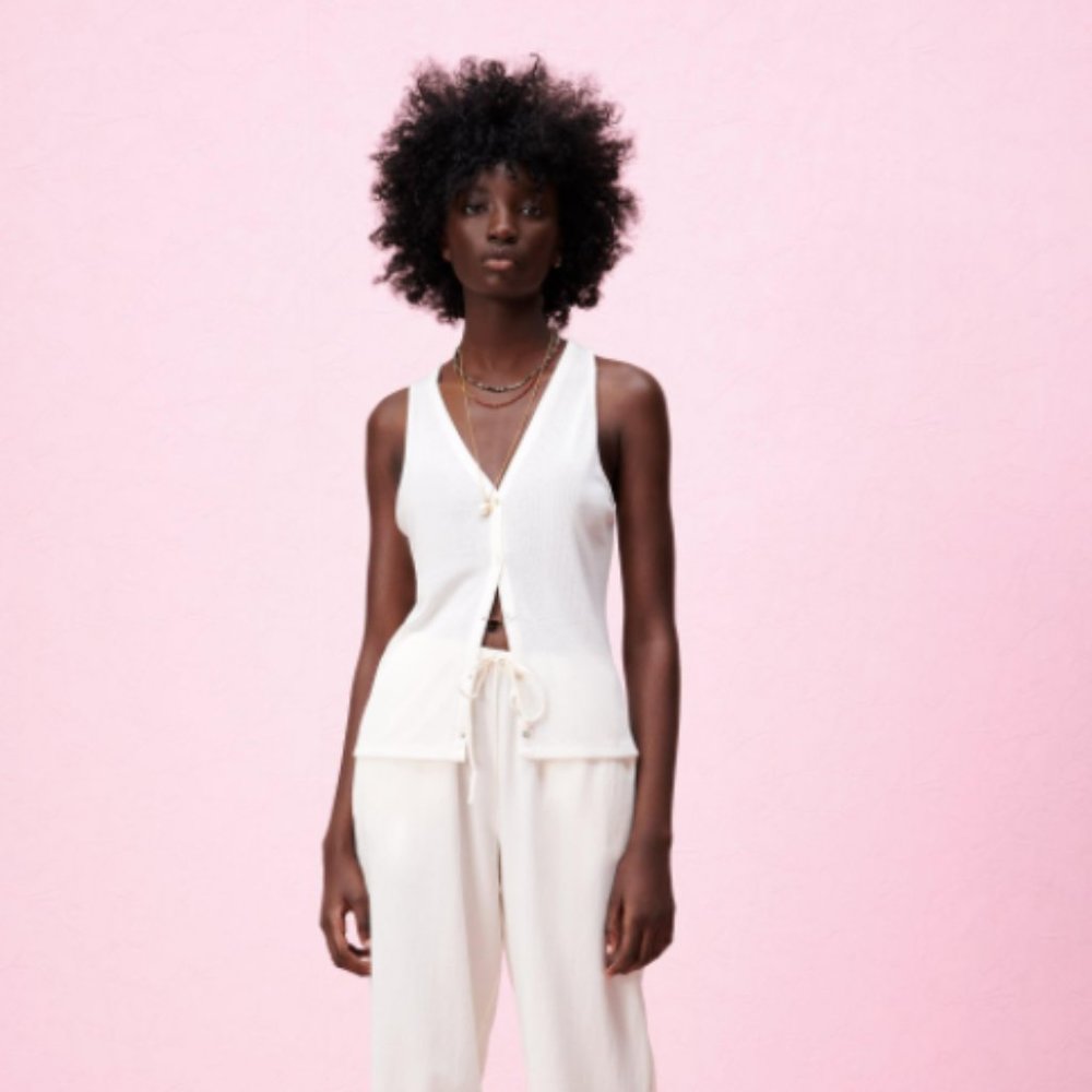Zara White Button Vest